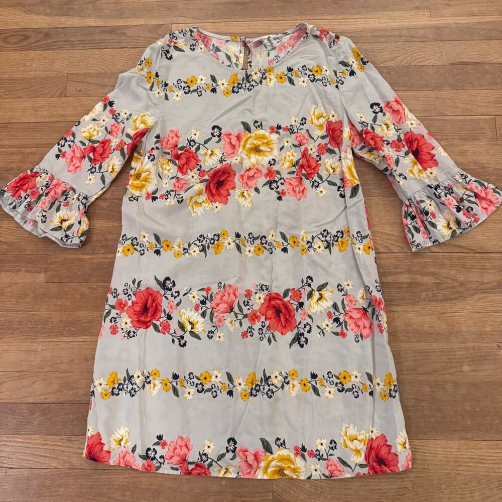 Old Navy gray red pink yellow floral 3/4 sleeve tunic blouse size large L
b75
